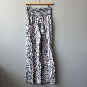Dahui Hawaii Womens Linen Blend Wide Leg Tropical Palm Print Smocked Pants L